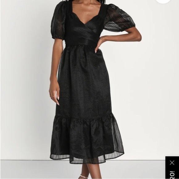 Lulu's Celebratory Moment Black Chiffon Ruffled Tiered Midi Dress - Picture 1 of 14